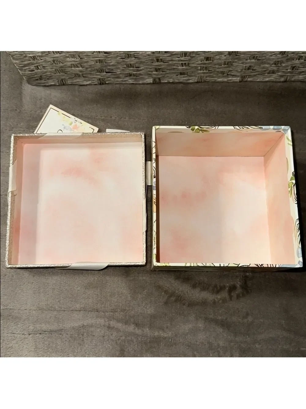 THE FARMHOUSE One Pastel Floral Gold Tone Top Ivory Bow Square Nesting Gift Box